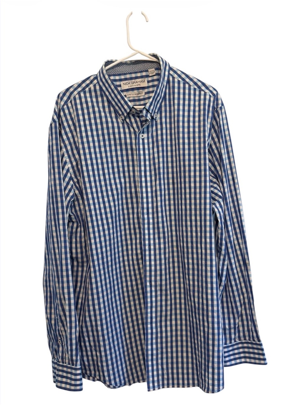 Nick Graham Blue and White Gingham Dress Shirt